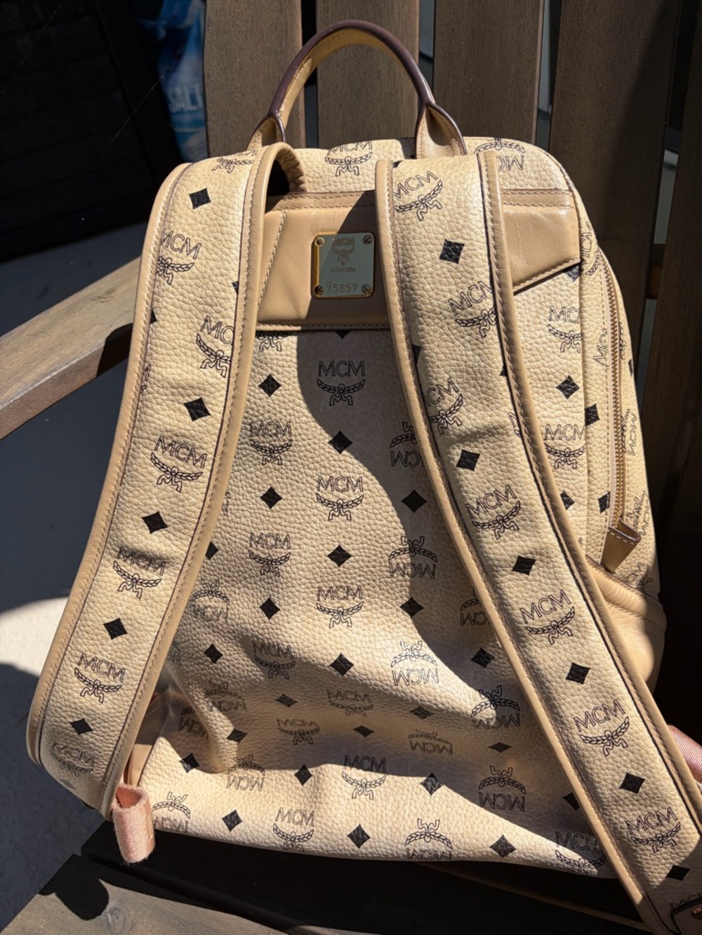 MCM Cognac Beige Monogram Backpack with Black Logos - Picture 3 of 9